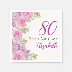 Serviette En Papier Papier pour 80e anniversaire Roses aquarelle rose