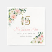 Serviette En Papier Papier Quinceañera rose Floral Mis Quince (Devant)