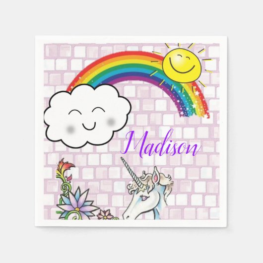 Serviette En Papier Papier, Rainbow Unicorn (Devant)