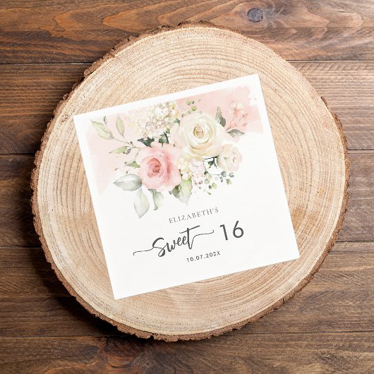 Serviette En Papier Papier rose floral 16e anniversaire