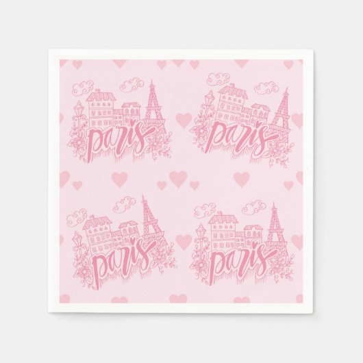 Serviette En Papier Papier Rose Paris (Devant)