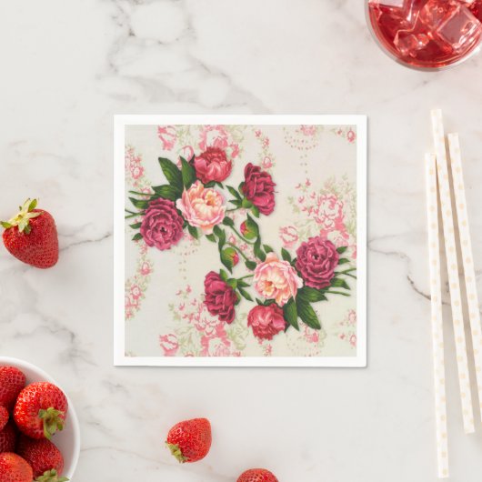 Serviette En Papier Papier rose Roses (En situation)