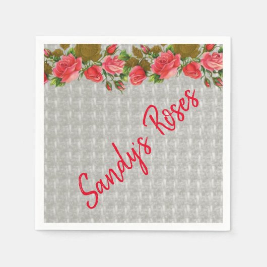Serviette En Papier Papier, Roses rouges Gris (Devant)