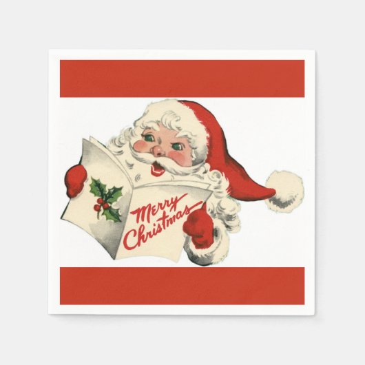 Serviette En Papier Papier rouge Père Noël rétro joyeux Napkin (Devant)