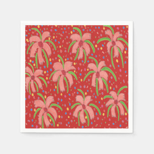 Serviette En Papier Papier Rouge Tropical Fleurs Fiesta serviettes