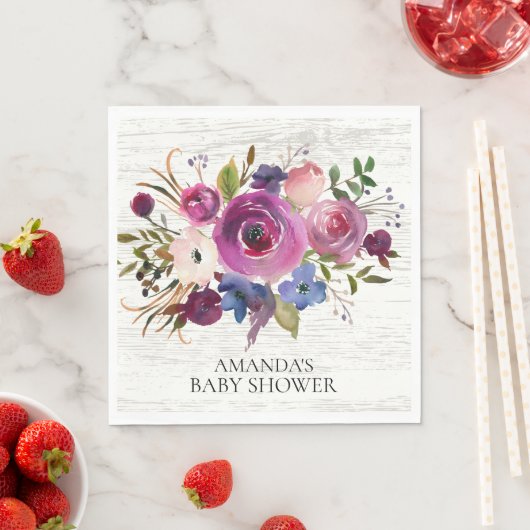 Serviette En Papier Papier Rustique Plum Blue Floral Douche (En situation)