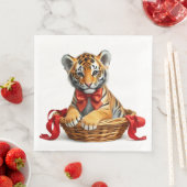 Serviette En Papier Papier serviette, petit tigre dans un panier (En situation)