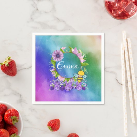 Serviette En Papier Papier serviettes, aquarelles Floral Bumblebebe (En situation)