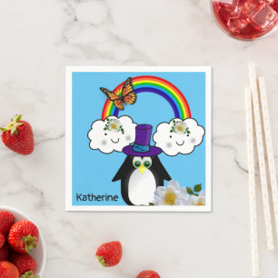 Serviette En Papier Papier serviettes, arc-en-ciel nuages Penguin