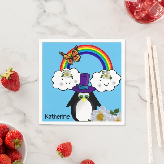 Serviette En Papier Papier serviettes, arc-en-ciel nuages Penguin (En situation)