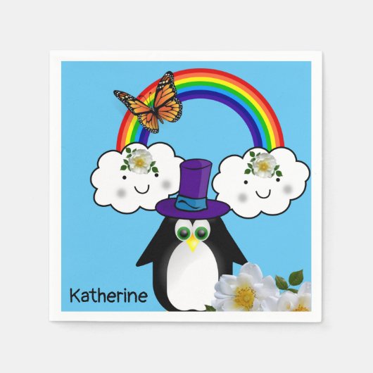 Serviette En Papier Papier serviettes, arc-en-ciel nuages Penguin (Devant)