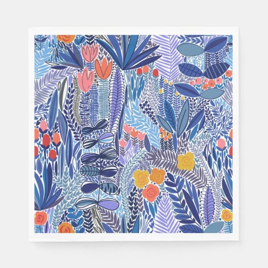 Serviette En Papier Papier serviettes bleu exotique sur blanc (Devant)