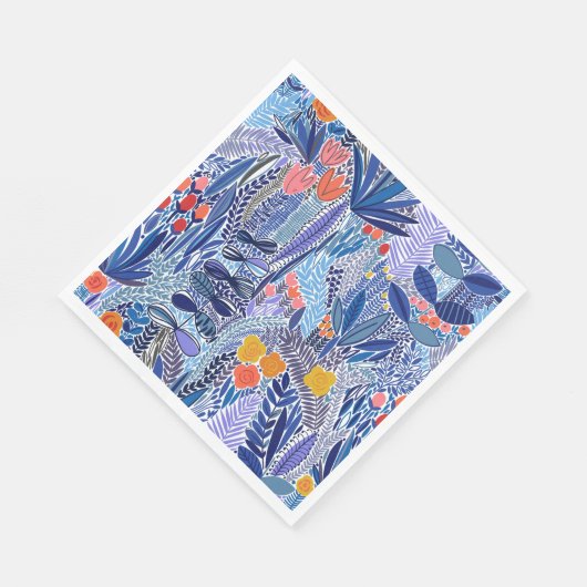 Serviette En Papier Papier serviettes bleu exotique sur blanc (Coin)