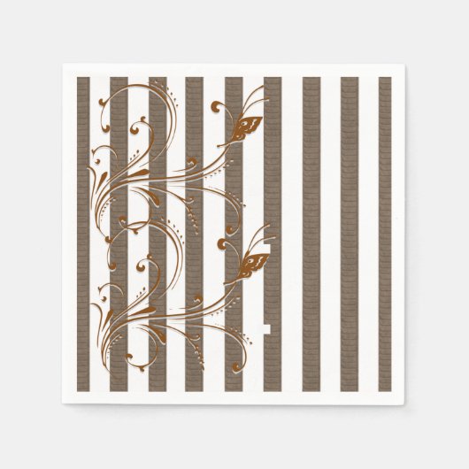 Serviette En Papier Papier serviettes, Brown et blanc rayure florale (Devant)