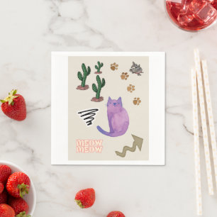 Serviette En Papier Papier serviettes, chat poisson Cactus pattes Meow