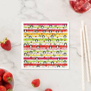 Serviette En Papier Papier serviettes, Coeurs rouges pingouins rayures