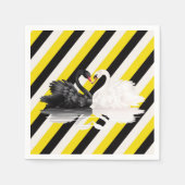 Serviette En Papier Papier serviettes, cygnes noir blanc jaune rayure (Devant)