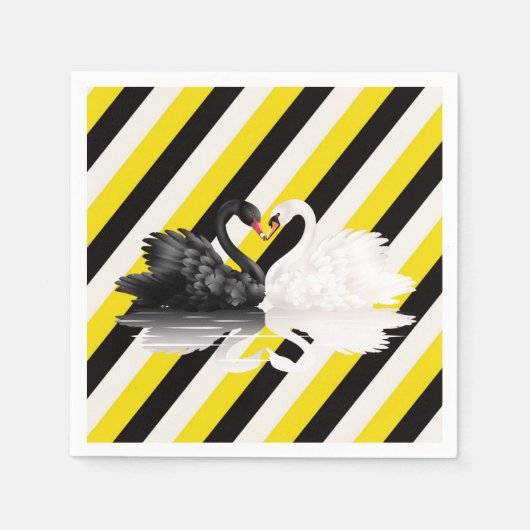 Serviette En Papier Papier serviettes, cygnes noir blanc jaune rayure (Devant)