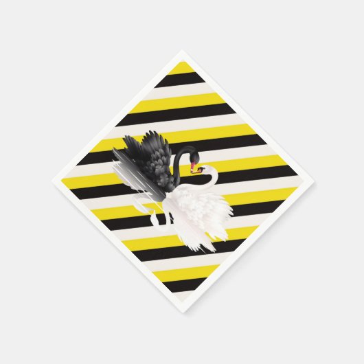 Serviette En Papier Papier serviettes, cygnes noir blanc jaune rayure (Coin)
