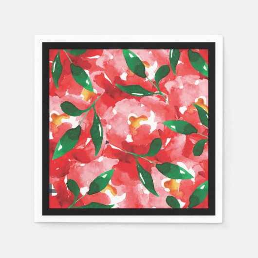 Serviette En Papier Papier Serviettes de Cocktail Fleurs Rouges (Devant)