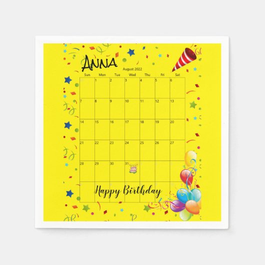 Serviette En Papier Papier serviettes, Joyeux anniversaire août 2022 J (Devant)