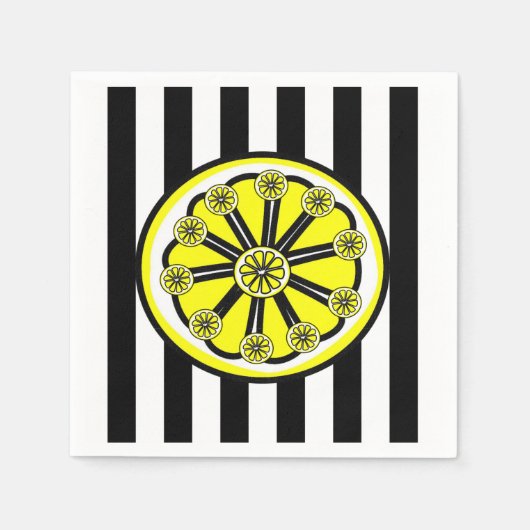 Serviette En Papier Papier serviettes, noir & blanc rayures citrons (Devant)