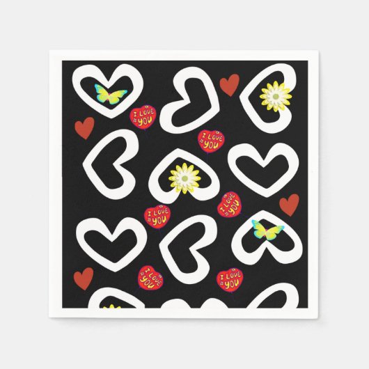 Serviette En Papier Papier serviettes, Noir Coeurs Blancs serviettes (Devant)