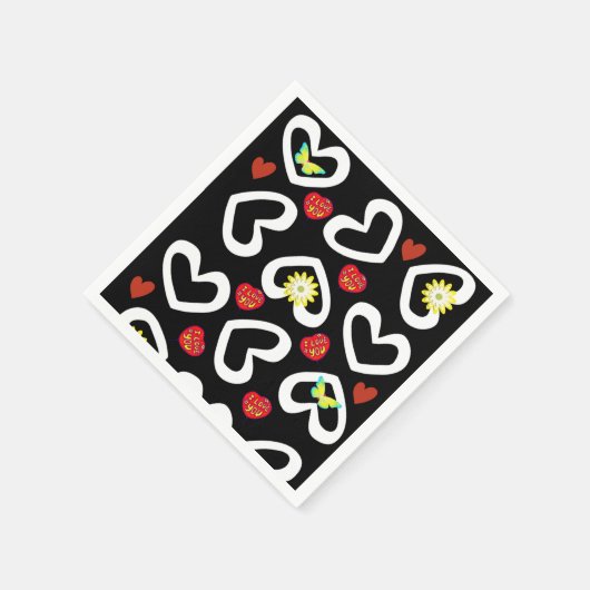 Serviette En Papier Papier serviettes, Noir Coeurs Blancs serviettes (Coin)