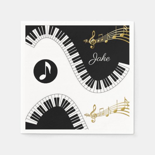 Serviette En Papier Papier serviettes, Piano Blanc Black Gold Notes mu (Devant)