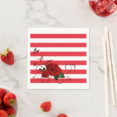 Serviette En Papier Papier serviettes, rouge et blanc rayures florales (En situation)