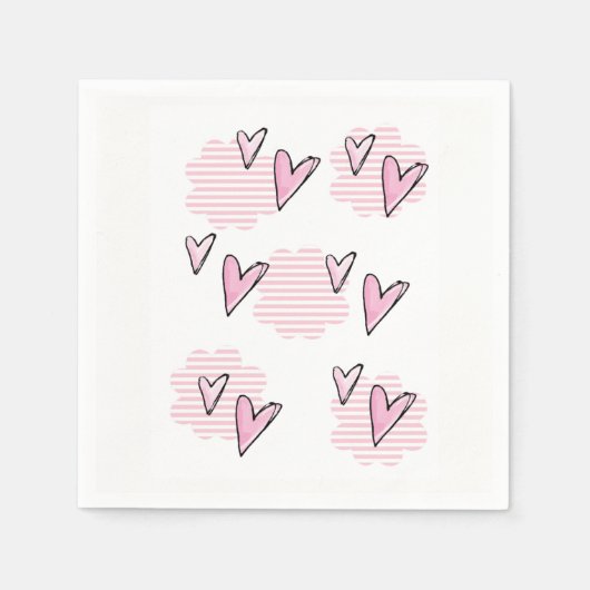 Serviette En Papier Papier serviettes Saint-Valentin Coeurs en rayures (Devant)