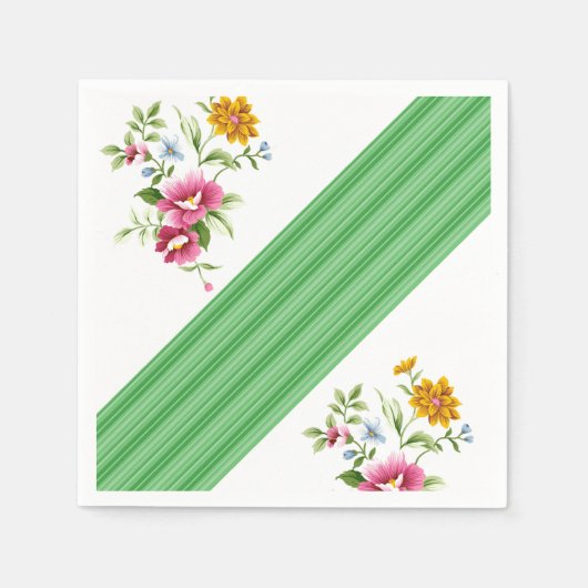 Serviette En Papier Papier serviettes, vert et blanc Floral (Devant)