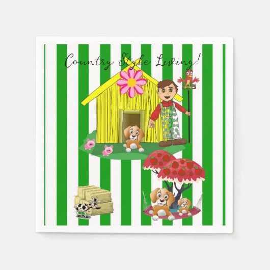 Serviette En Papier Papier serviettes, vert et blanc style campagne (Devant)