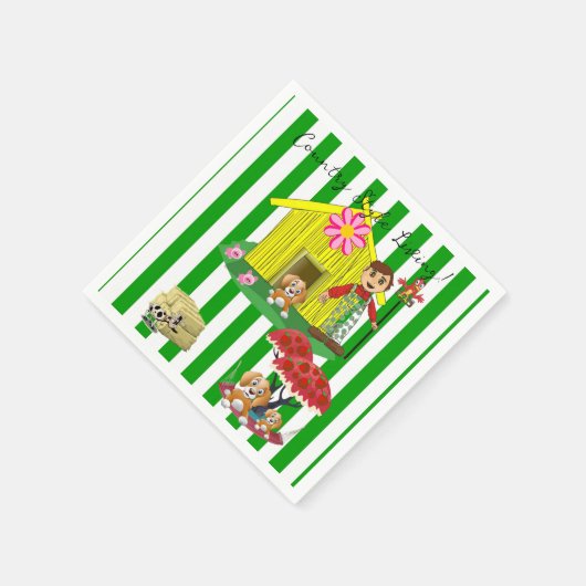 Serviette En Papier Papier serviettes, vert et blanc style campagne (Coin)