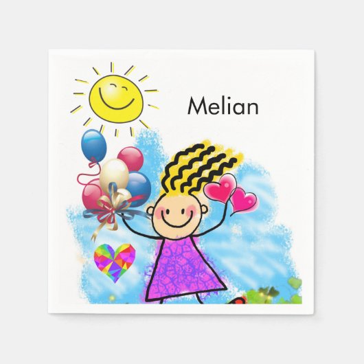 Serviette En Papier Papier, Soleil Balloons Coeurs (Devant)