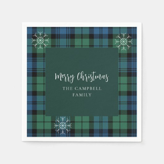Serviette En Papier Papier Tartan Campbell Snowflakes Script Plaid (Devant)