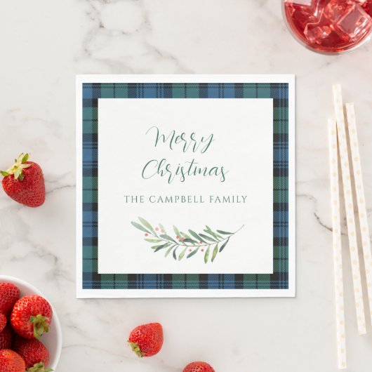 Serviette En Papier Papier Tartan vert de Noël (En situation)
