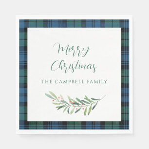 Serviette En Papier Papier Tartan vert de Noël