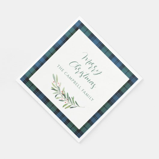 Serviette En Papier Papier Tartan vert de Noël (Coin)