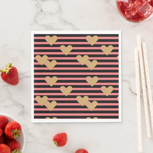 Serviette En Papier Papier Valentin rose et noir (En situation)