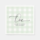 Serviette En Papier Papier vert En vichy premier anniversaire Napkin (Devant)