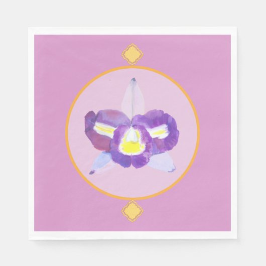 Serviette En Papier Papier violet et jaune orchidée (Devant)
