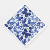 Serviette En Papier Papillon Aquarelle Bleu et Motif blanc (Coin)