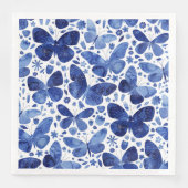 Serviette En Papier Papillon Aquarelle Bleu et Motif blanc (Devant)