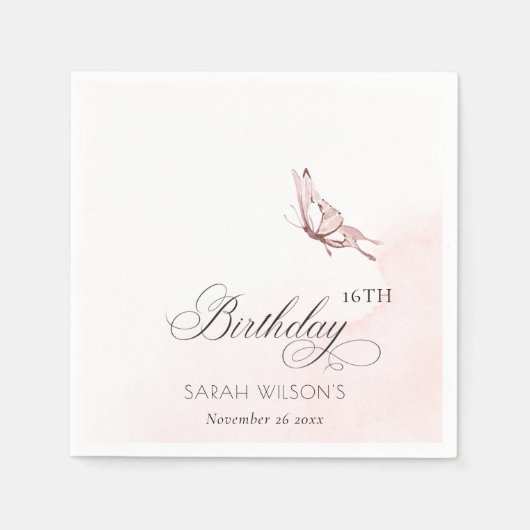Serviette En Papier Papillon Aquarelle Rose Bleu N'importe quel âge An (Devant)