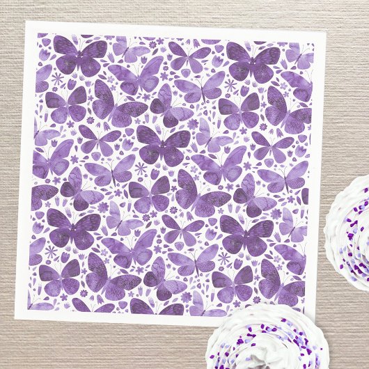 Serviette En Papier Papillon Aquarelle Violet