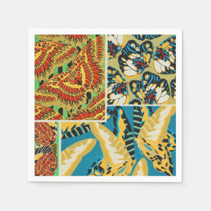 Serviette En Papier Papillon Art Déco Jaune et Turquoise Vibrants