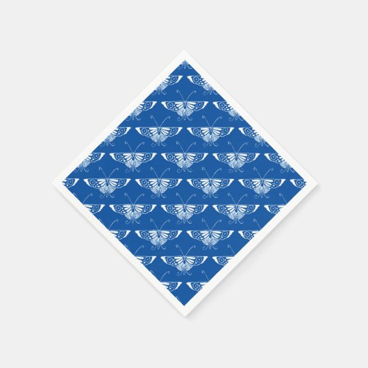 Serviette En Papier Papillon Art déco stylisé, bleu cobalt et blanc (Coin)