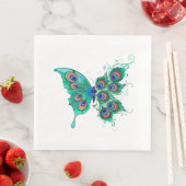 Serviette En Papier Papillon aux plumes de paon vert (En situation)