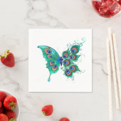 Serviette En Papier Papillon aux plumes de paon vert (En situation)